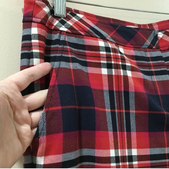 Trina Turk Mercury Pants Ankle Plaid Tartan Red Navy Size 8 Womens Holiday Xmas - Picture 6 of 11